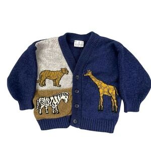 Vintage TKS Basics Kids Animal jungle Intarsia Knit‎ Cardigan Sweater 18-24m